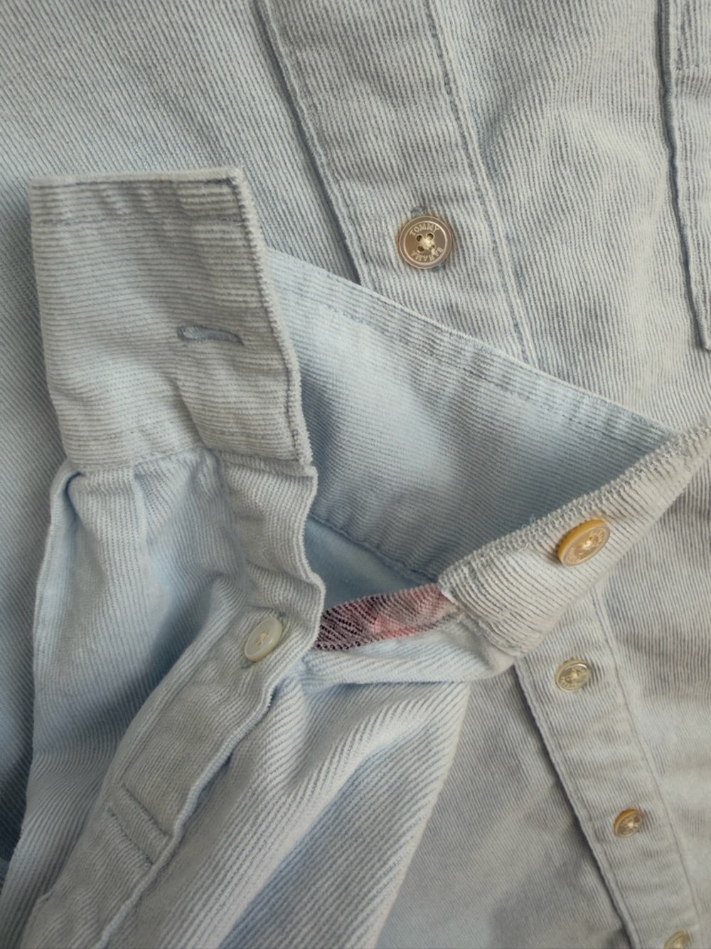 Tommy Bahama Coasta Corduroy Shirt Blue Women’s Size M Plaid Trim Cotton Stretch - Picture 7 of 10